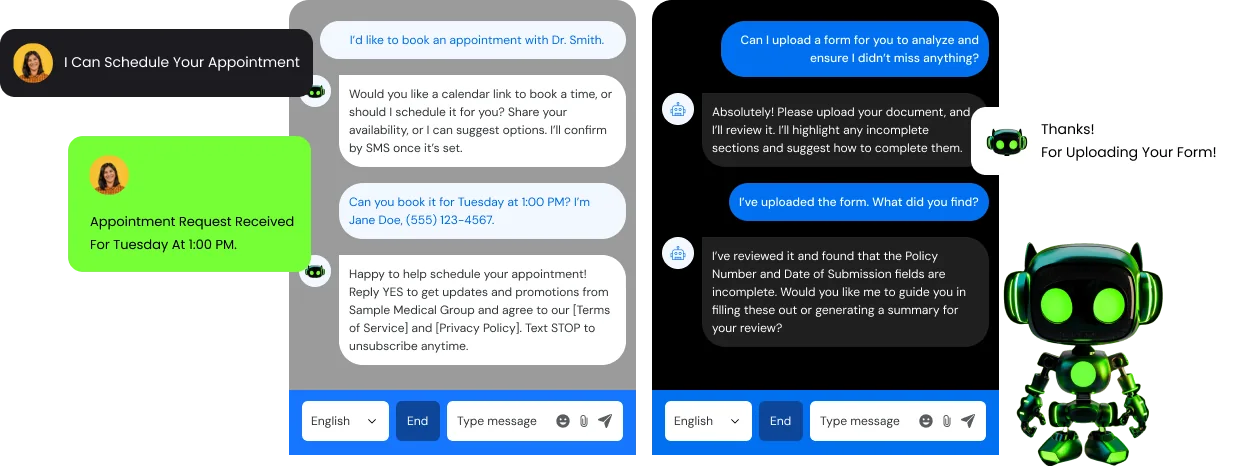 Customer-facing AI conversations handling appointments and document intake